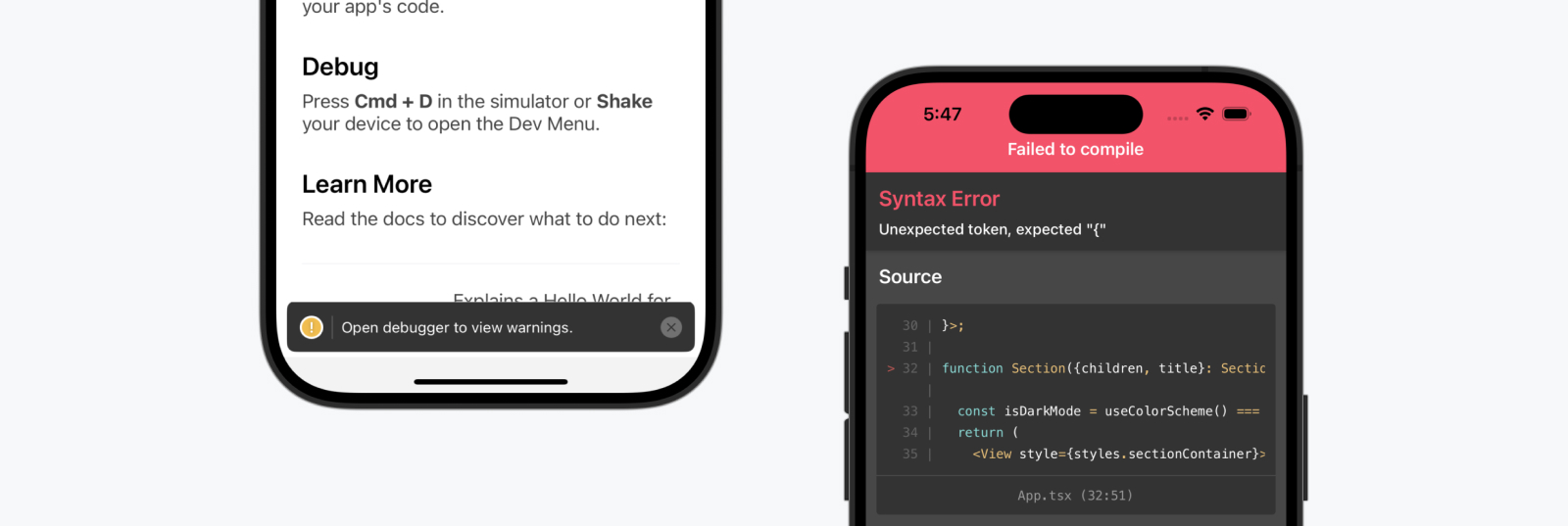 LogBox 警告以及展开后的 LogBox 语法错误