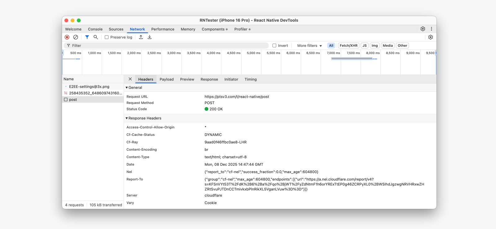 React Native DevTools Network 面板中的网络请求